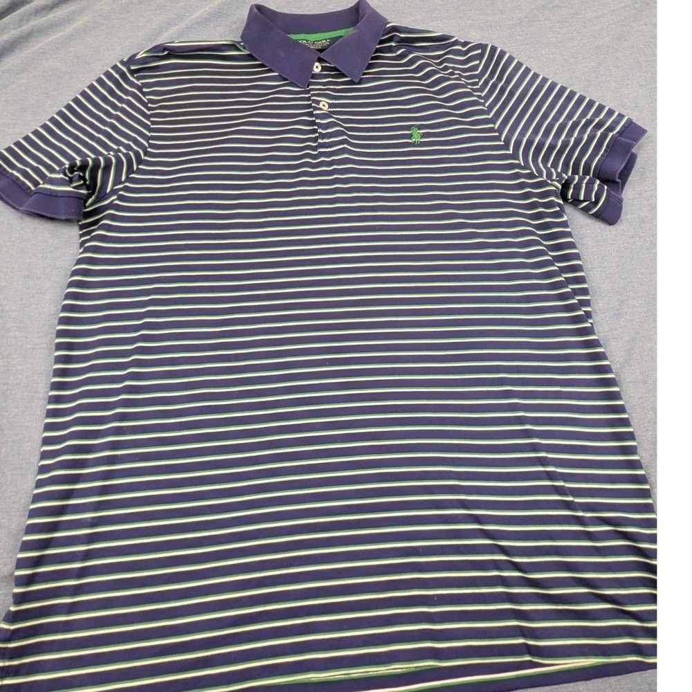 Polo Golf Ralph Lauren Mens Pro Fit Pima Cotton Striped Polo Shirt Navy Green L - Picture 2 of 12